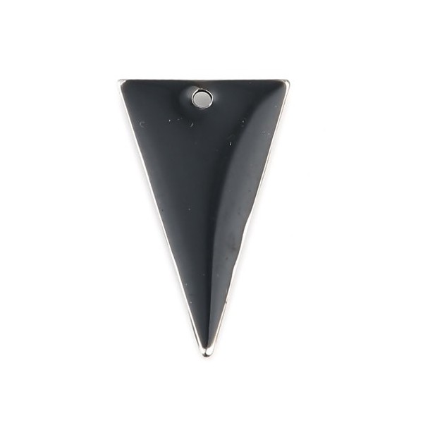 Sequins résine style émaillés Triangle Noir 22 par 13mm sur une base en métal Argenté