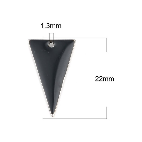 Sequins résine style émaillés Triangle Noir 22 par 13mm sur une base en métal dore