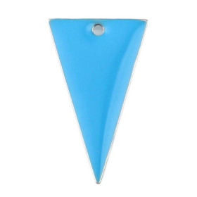 Sequins résine style émaillés Triangle Bleu Turquoise 22 par 13mm sur une base en métal Argenté