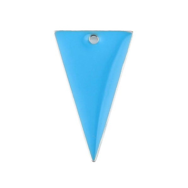 Sequins résine style émaillés Triangle Bleu Turquoise 22 par 13mm sur une base en métal Argenté