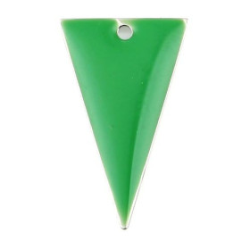 Sequins triangle vert 22x13mm résine émaillée base métal argenté
