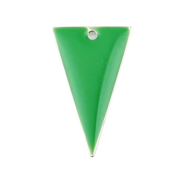 Sequins triangle vert 22x13mm résine émaillée base métal argenté