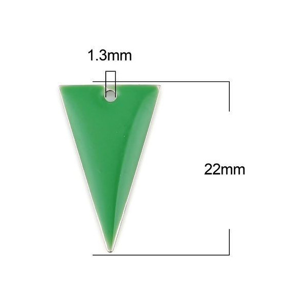 Sequins triangle vert 22x13mm résine émaillée base métal argenté