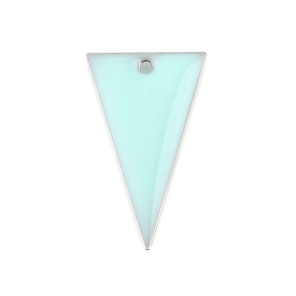 Sequins résine style émaillés Triangle Bleu Clair 22 par 13mm sur une base en métal Argent