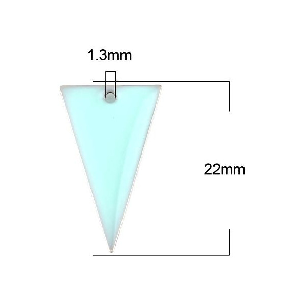 Sequins résine style émaillés Triangle Bleu Clair 22 par 13mm sur une base en métal Argent