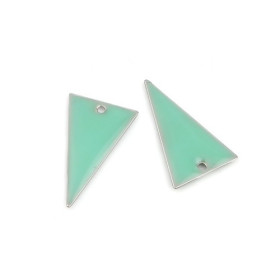 Sequins résine style émaillés Biface Grand Triangle 22 par 13mm sur une base en métal Argenté