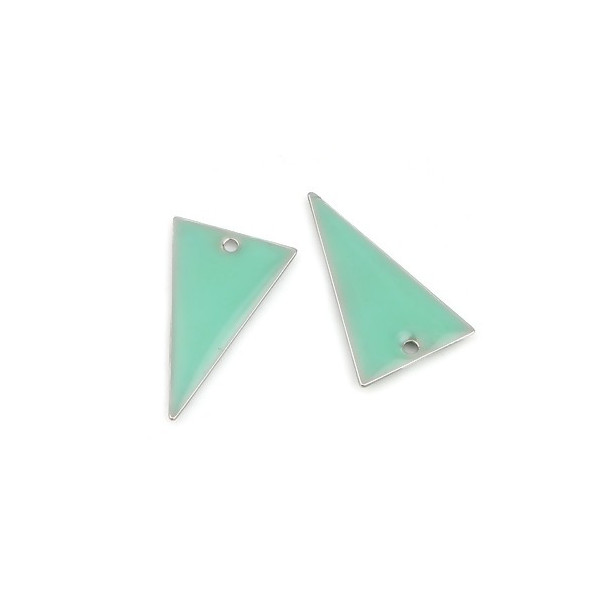 Sequins résine style émaillés Biface Grand Triangle 22 par 13mm sur une base en métal Argenté