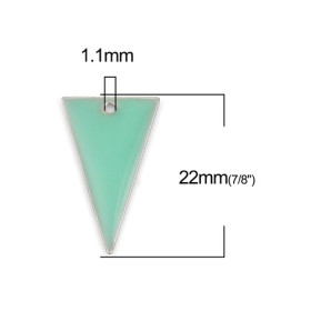 Sequins résine style émaillés Biface Grand Triangle 22 par 13mm sur une base en métal Argenté