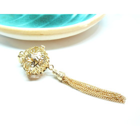 Pendentif Cage Bola ARBRE avec passementière Cuivre finition DORE pour Perle Bola en 20mm