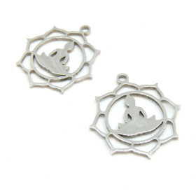 Pendentifs Fleur de Lotus Bouddha 21mm – Acier Inoxydable 304 Argenté