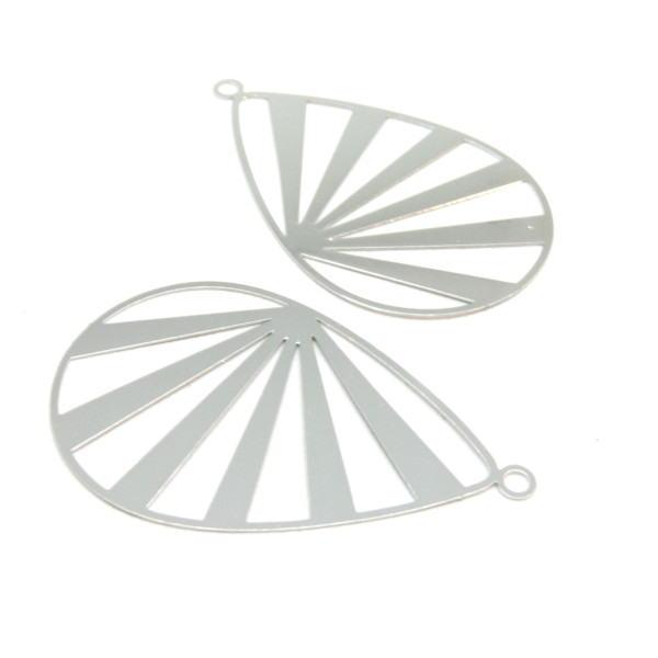 Estampes pendentif filigrane grande Goutte Soleil 47mm métal finition Argent Platine