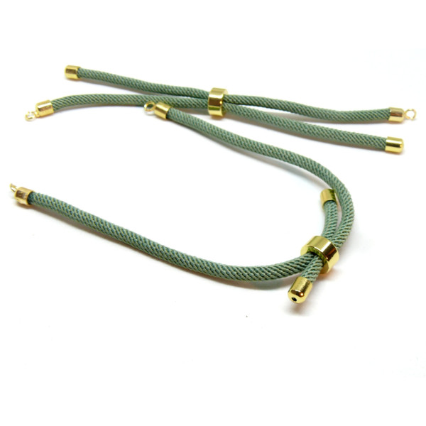 Support bracelet Intercalaire cordon Nylon ajustable avec accroche  Laiton Coloris Vert KAKI