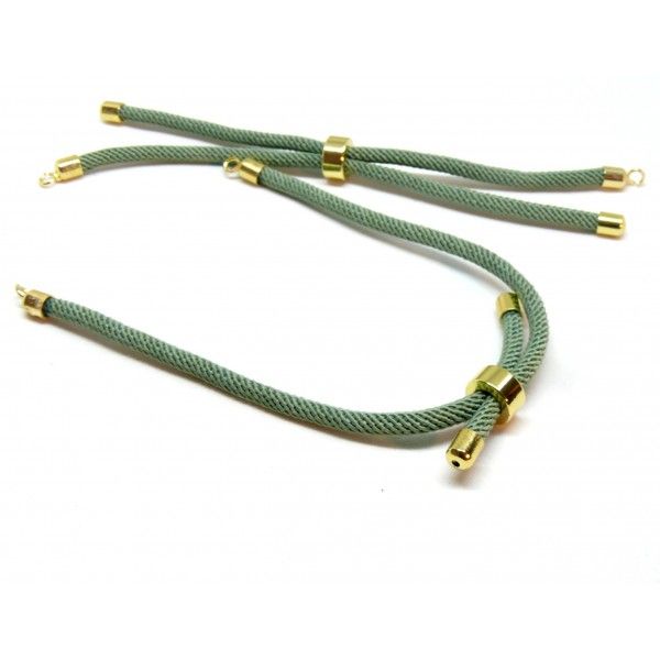 Support bracelet Intercalaire cordon Nylon ajustable avec accroche  Laiton Coloris Vert KAKI
