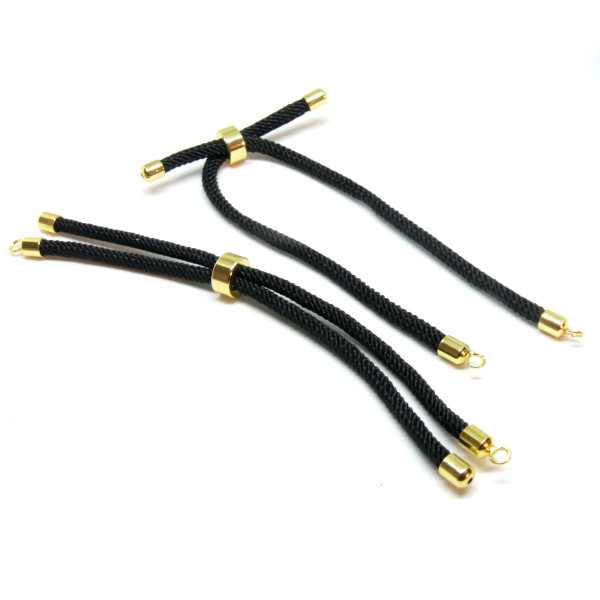 Support bracelet Intercalaire cordon Nylon ajustable avec accroche  Laiton Coloris NOIR