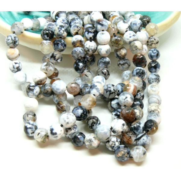 Perles rondes Agate Craquelées Facettées 8 mm