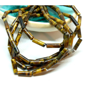 Perles Tube fin Oeil du Tigre 14 mm