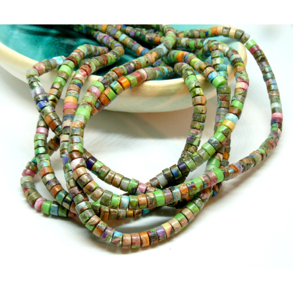 Perles rondelles Heishi 4 par 2mm Jaspe Synthétique