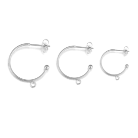Boucles d'oreille Créoles avec attache et embouts 15 mm ACIER INOXYDABLE 304  Finition Argent