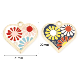 Pendentif Coeur émaillés Flower Power 22 mm métal coloris Doré