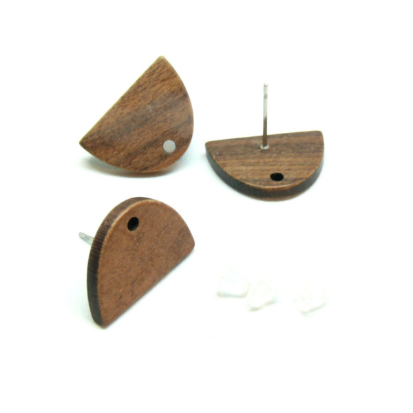 Supports de boucle d'oreille Puce Bois Demi Cercle avec attache 18 par 13mm  et embouts plastique