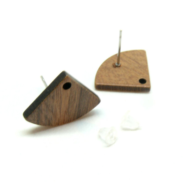 Supports de boucle d'oreille Puce Bois Eventail avec attache 19 par 15mm  et embouts plastique