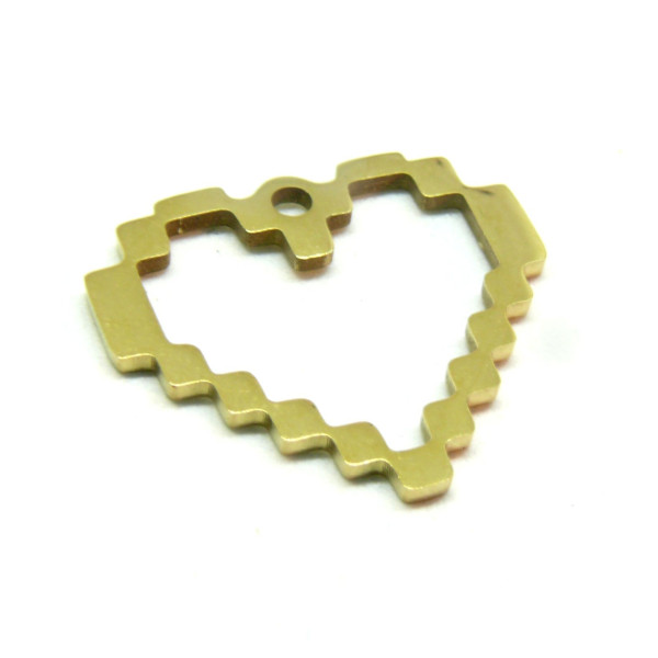 Pendentifs breloques Coeur Pixel Art 25 mm, Acier Inoxydable 304 finition Doré