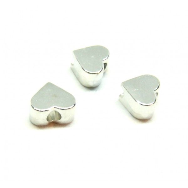 Perles Intercalaire Cœurs  8 mm métal coloris Argent Platine