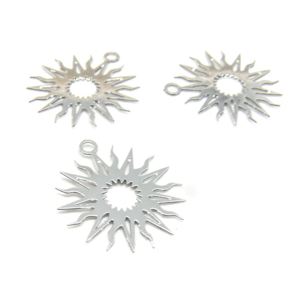 Pendentifs Estampes Laser Cut Motif Soleil 15 mm – Métal Finition Argent Platine Rhodié