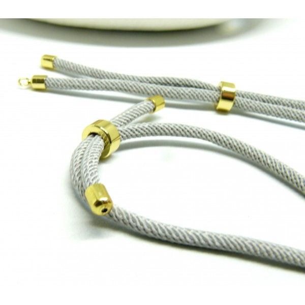 Support bracelet Intercalaire cordon Nylon ajustable avec accroche  Laiton Coloris Gris