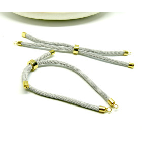 Support bracelet Intercalaire cordon Nylon ajustable avec accroche  Laiton Coloris Gris
