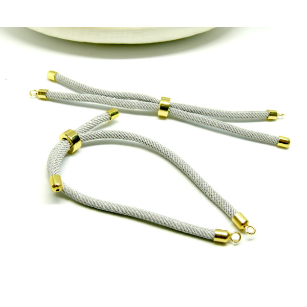 Support bracelet Intercalaire cordon Nylon ajustable avec accroche  Laiton Coloris Gris