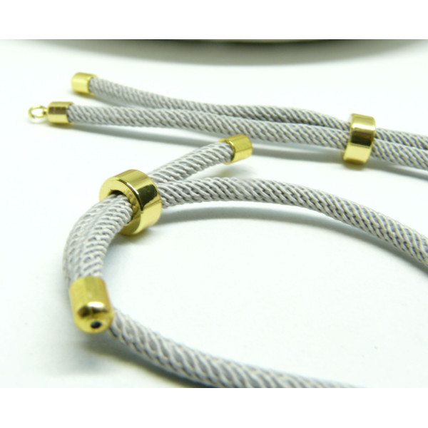 Support bracelet Intercalaire cordon Nylon ajustable avec accroche  Laiton Coloris Gris