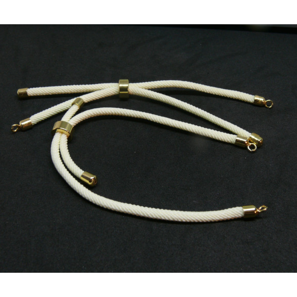 Support bracelet Intercalaire cordon Nylon ajustable avec accroche  Laiton Coloris Blanc Crème