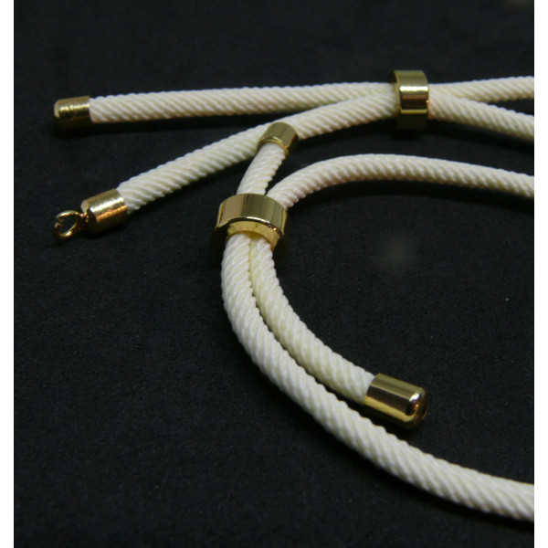 Support bracelet Intercalaire cordon Nylon ajustable avec accroche  Laiton Coloris Blanc Crème