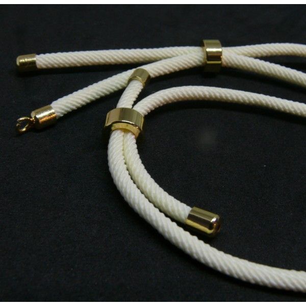 H11M025-149  PAX 1 Support bracelet Intercalaire cordon Nylon ajustable avec accroche  Laiton Coloris Blanc Crème