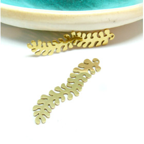 Pendentif, breloque Algue 49 mm en Acier Inoxydable  finition Doré pour bijoux raffinés