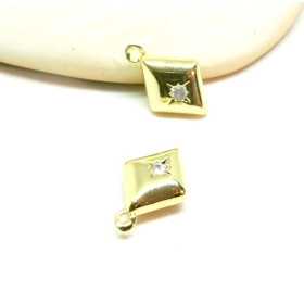 Pendentif Losange 15mm avec Etoile  et zircon en Laiton finition Doré 18KT