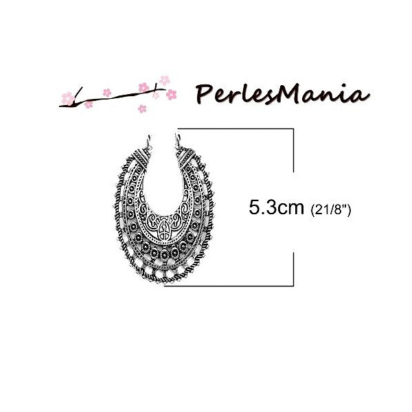 Pendentifs connecteur ETHNIQUE Ovale BOHO CHIC métal couleur ARGENT ANTIQUE