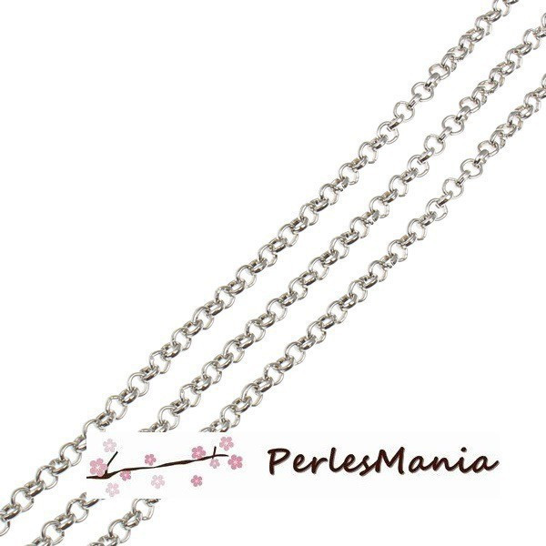 Chaine Rollo  maille 3 par 1mm  métal finition Argent Platine