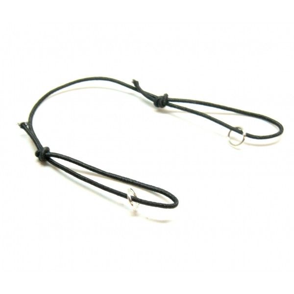 Supports bracelet cordon Nylon Elastique ajustable avec 2 anneaux d'accroche en Argent Platine Coloris NOIR