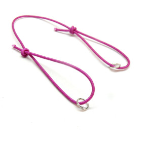 Supports bracelet cordon Nylon Elastique ajustable avec 2 anneaux d'accroche en Argent Platine Coloris FUCHSIA