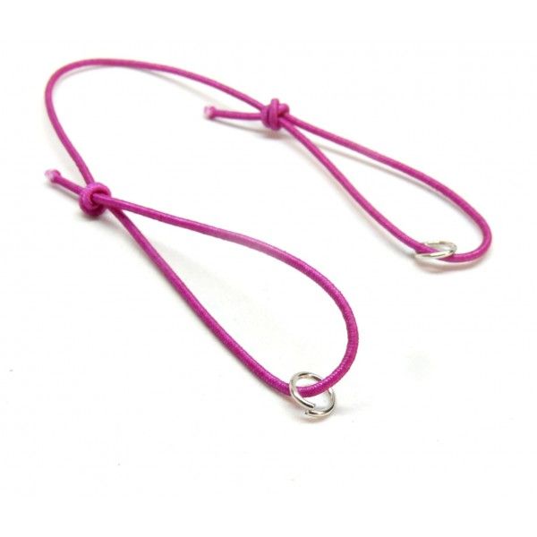 Supports bracelet cordon Nylon Elastique ajustable avec 2 anneaux d'accroche en Argent Platine Coloris FUCHSIA