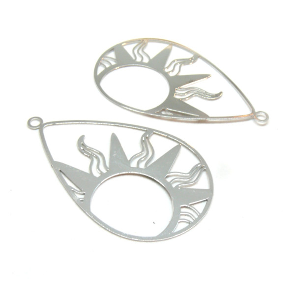 Estampes pendentif filigrane grande Goutte Soleil 47mm métal finition Argent Platine