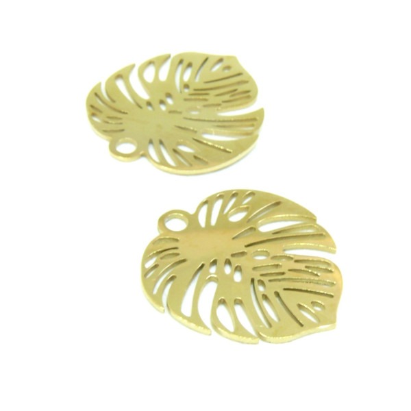 Pendentif Feuille de Montserrat 20.5mm en Acier Inoxydable Chirurgical 316 couleur Doré 24KT, Placage Ionique