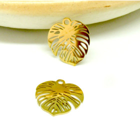 Pendentif Feuille de Montserrat 20.5mm en Acier Inoxydable Chirurgical 316 couleur Doré 24KT, Placage Ionique