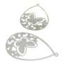 Estampes pendentif filigrane grande Goutte Papillon 47mm métal finition Argent Platine
