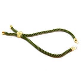 Support bracelet Intercalaire cordon Nylon ajustable avec accroche  Laiton Doré 18KT Coloris Kaki