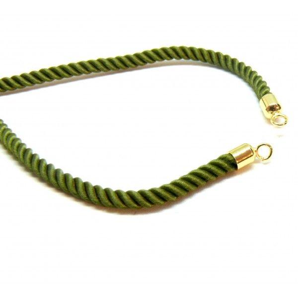 Support bracelet Intercalaire cordon Nylon ajustable avec accroche  Laiton Doré 18KT Coloris Kaki
