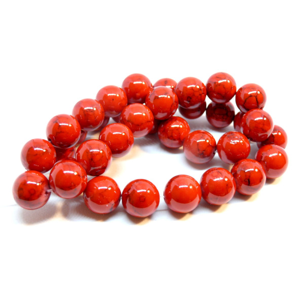 Perles ronde Howlite , turquoise synthétique ROUGE 8mm