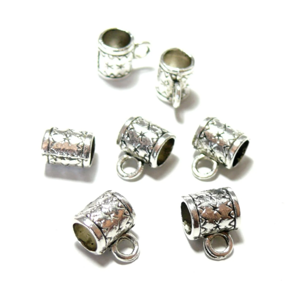 Bélières, attache pendentif Tubes Etoiles Ibiza Trou 5mm métal couleur Argent Antique